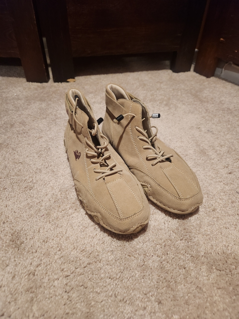 Beige Suede Combat-Style Ankle Boots
